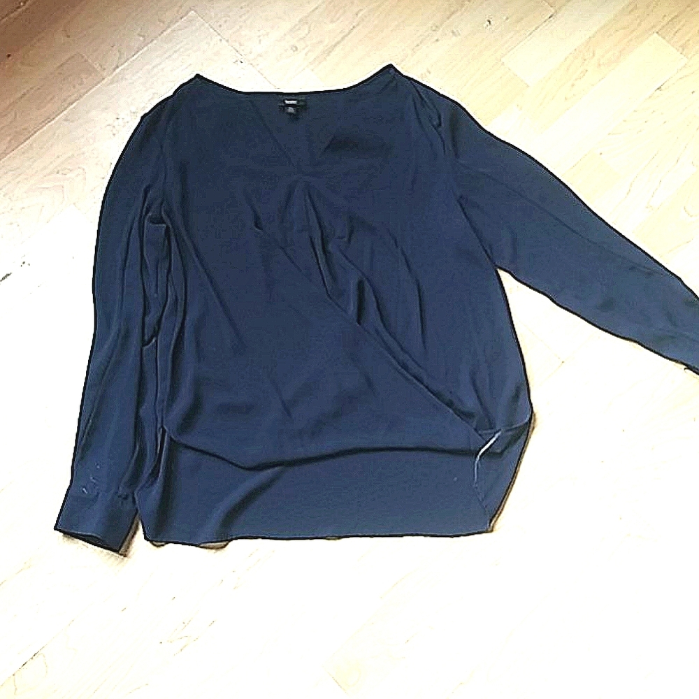 Navy silk blouse.
